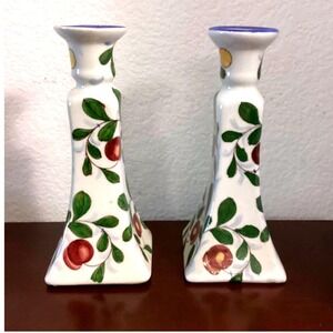 Vintage1970 Zhongguo Zhi Chinese Hand Painted Vines Candle Holder Set